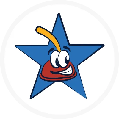 Plumb Star Plumbing icon of blue star with cartoon plunger