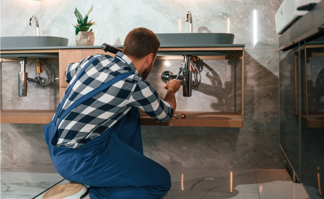 A reputable plumber fixing high-end sink plumbing.